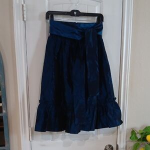 Jessica McClintock Deep Blue  Wide RIBBON Tie Ruffled Hem Midi Skirt Vtg USA